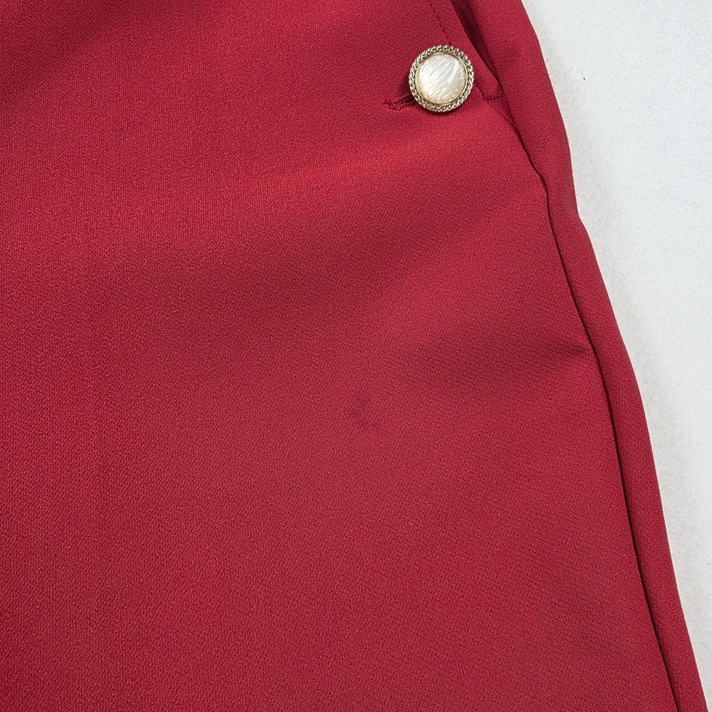 Rachel & Zoe Red Wide Leg Dress Pants Flat Front Button Accents Size 8 31.5" - Picture 2 of 4